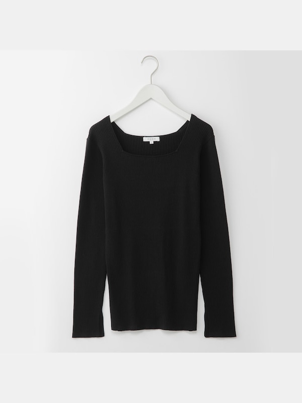 スクエアネックリブセーター