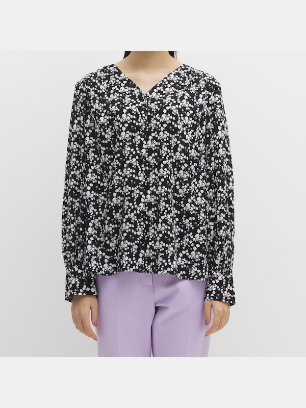 モノトーンプリントブラウス（長袖）