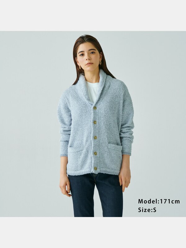 モールヤーンショールカラーカーディガン