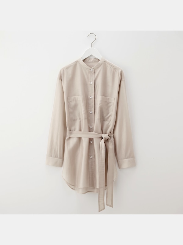 シアーバンドカラーロングシャツ（長袖）