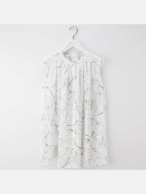 ラインフラワーノースリーブブラウス