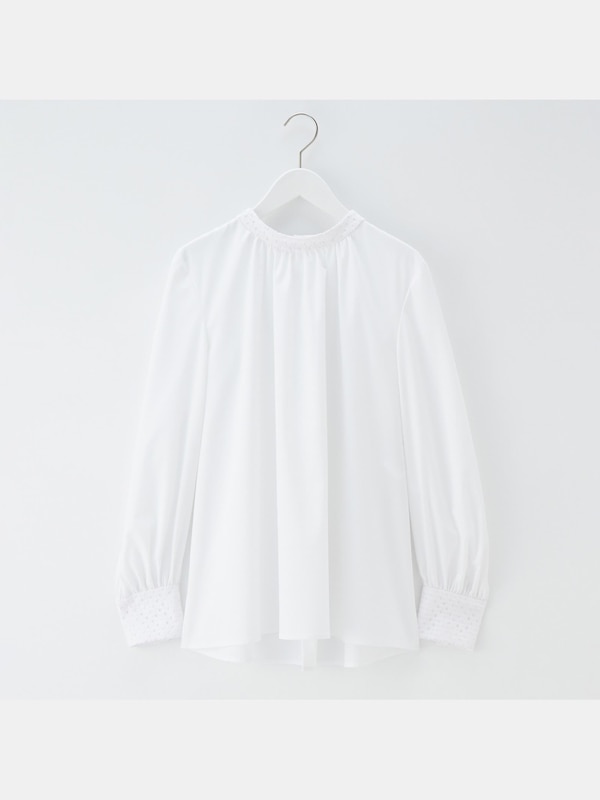 コットンブレンドカフスレースブラウス