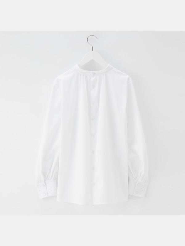 コットンブレンドカフスレースブラウス