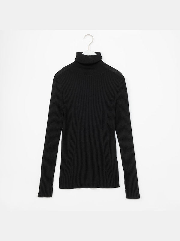 エクストラファインメリノシルクリブタートルネックセーター