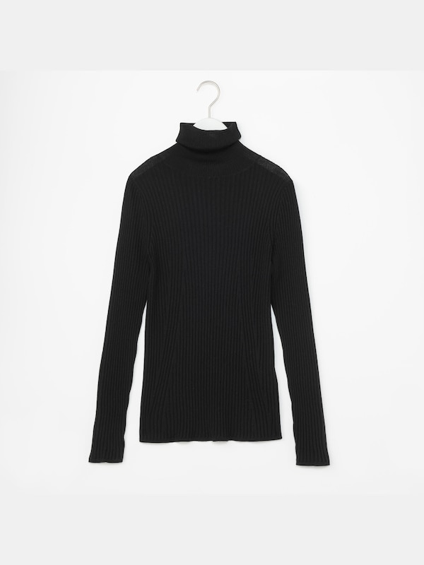 エクストラファインメリノシルクリブタートルネックセーター