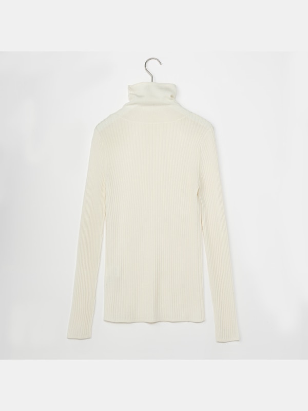 エクストラファインメリノシルクリブタートルネックセーター