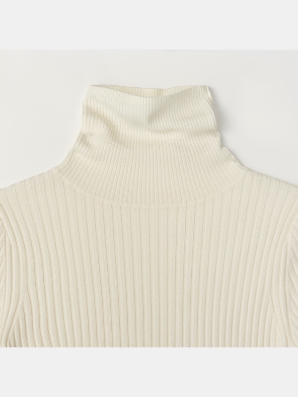 エクストラファインメリノシルクリブタートルネックセーター