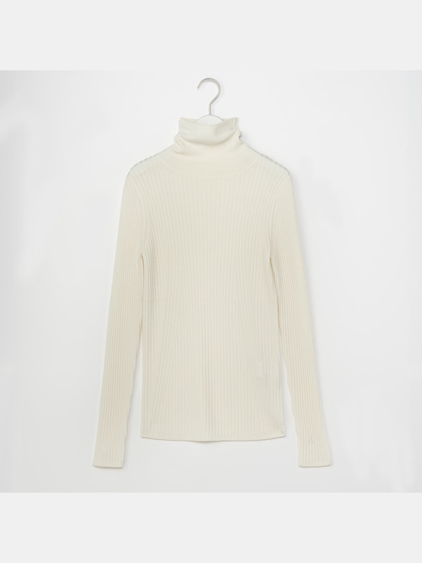 エクストラファインメリノシルクリブタートルネックセーター