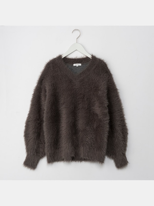 フェザーモールヤーンVネックセーター