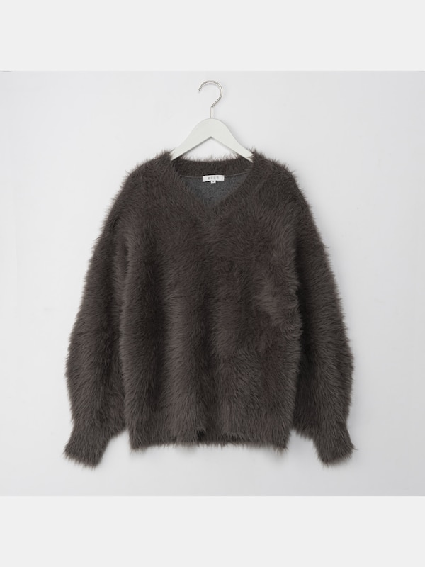 フェザーモールヤーンVネックセーター