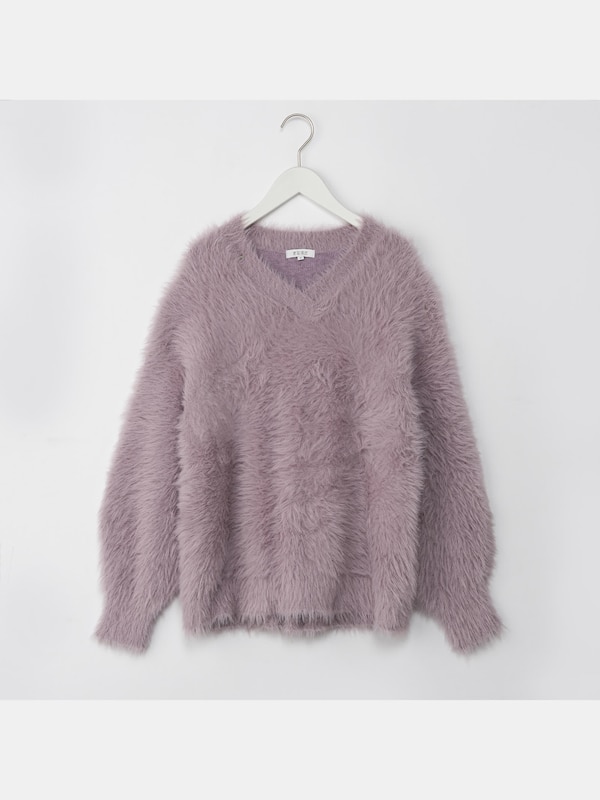 フェザーモールヤーンVネックセーター