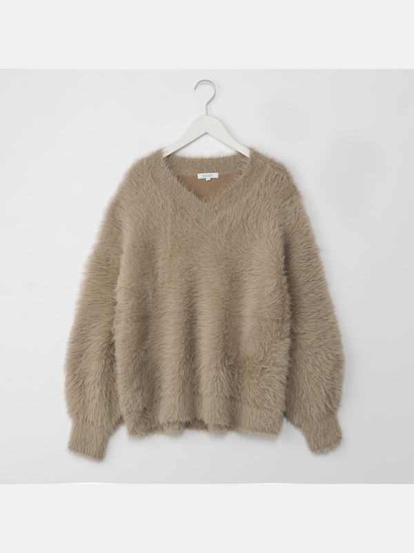 フェザーモールヤーンVネックセーター