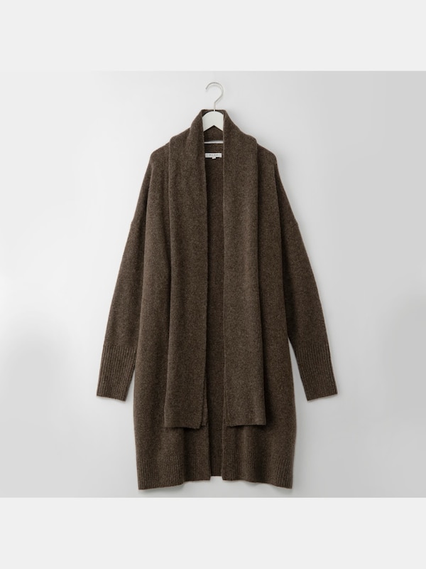 ヤクブレンドマフラー付きロングカーディガン