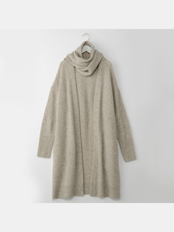 ヤクブレンドマフラー付きロングカーディガン