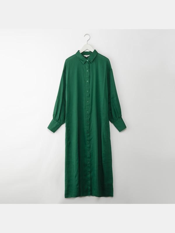 リネンブレンドシャツワンピース （長袖）