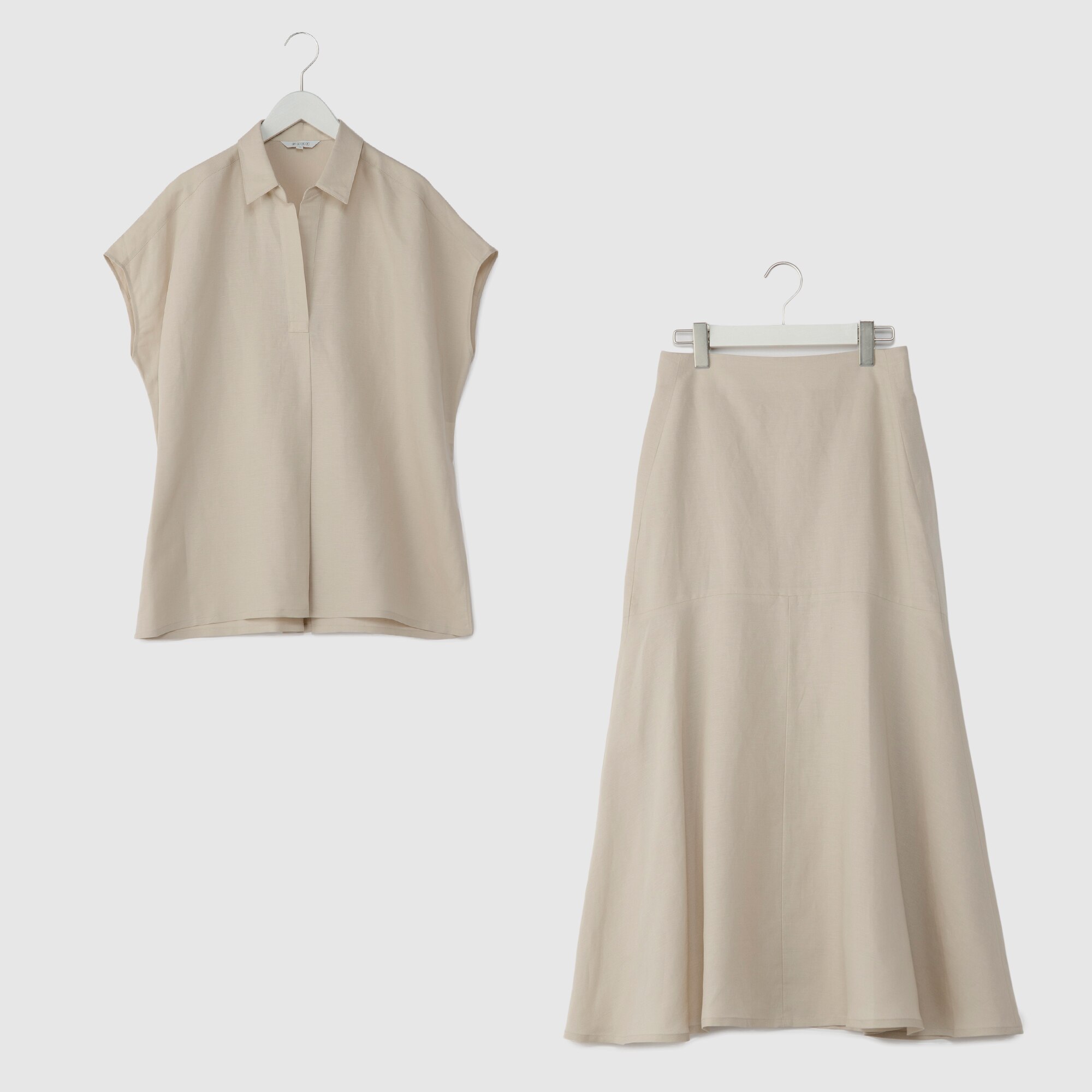 リネンブレンドシャツスカートセットアップ（半袖） 122210010 (WOMEN 
