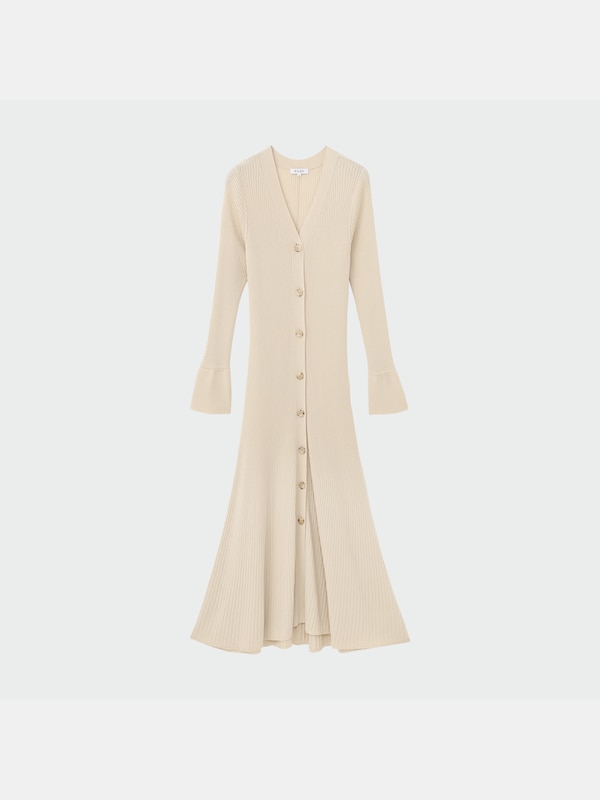 リブニットロングカーディガンドレス