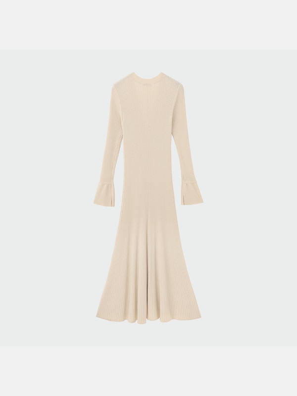 リブニットロングカーディガンドレス