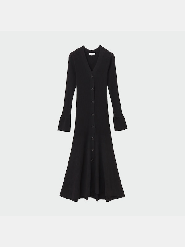 リブニットロングカーディガンドレス