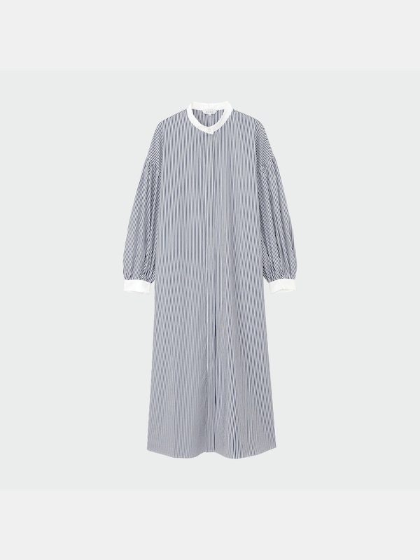 バンドカラーストライプワンピース（長袖）