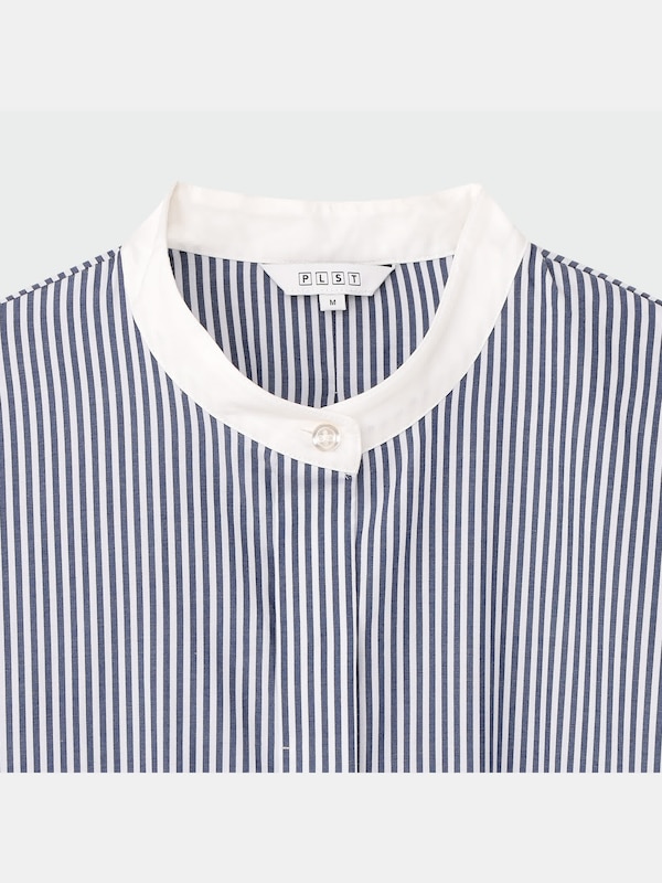 バンドカラーストライプワンピース（長袖）