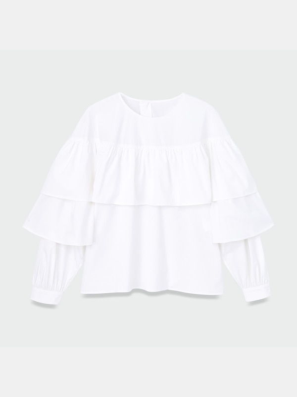 コットンブレンドフリルブラウス（長袖）