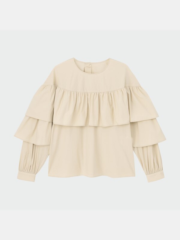 コットンブレンドフリルブラウス（長袖）