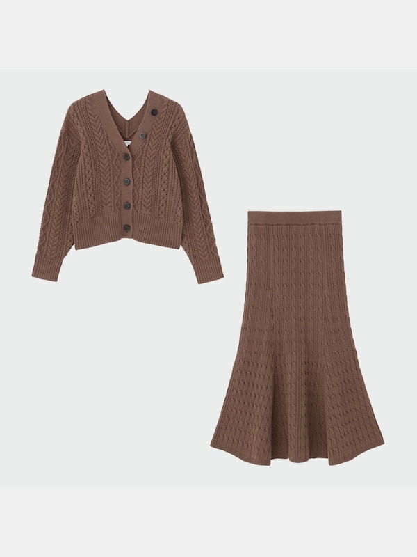 ケーブルカーデスカートセットアップ（長袖）