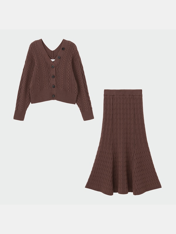ケーブルカーデスカートセットアップ（長袖）