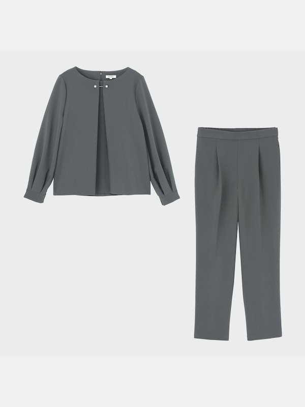 パール付きブラウスパンツセットアップ（長袖）