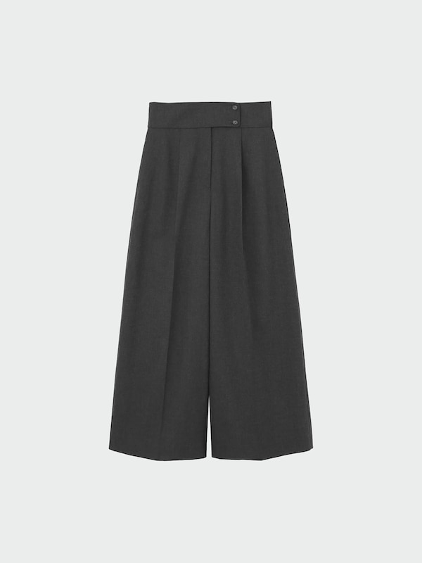 ウールブレンドタックワイドパンツ
