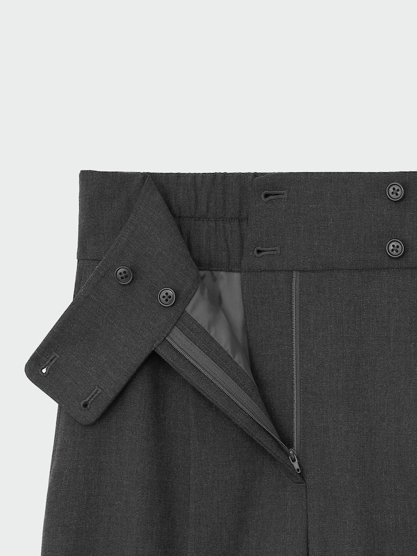 ウールブレンドタックワイドパンツ