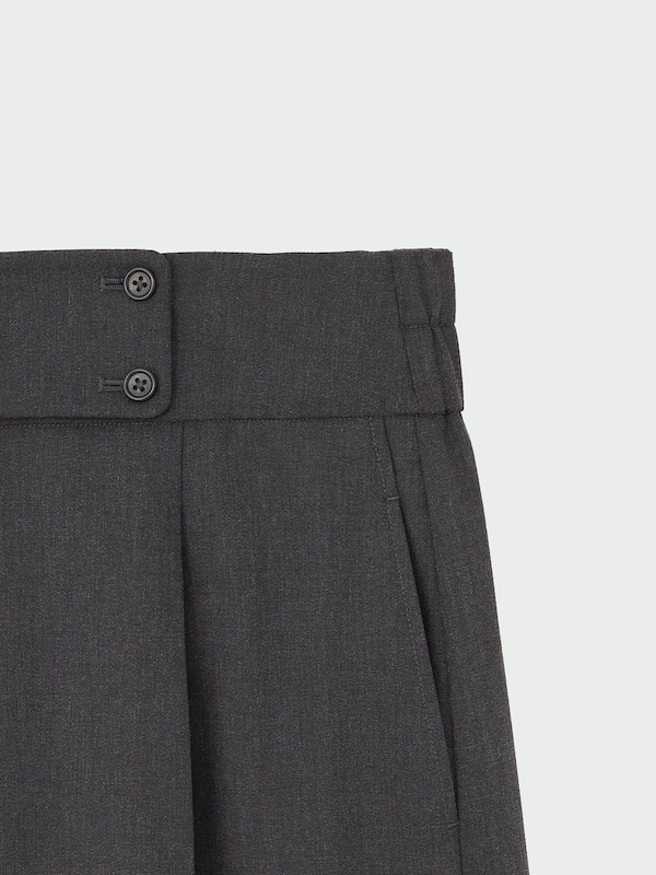 ウールブレンドタックワイドパンツ