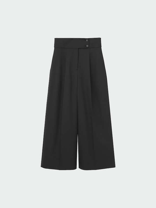ウールブレンドタックワイドパンツ