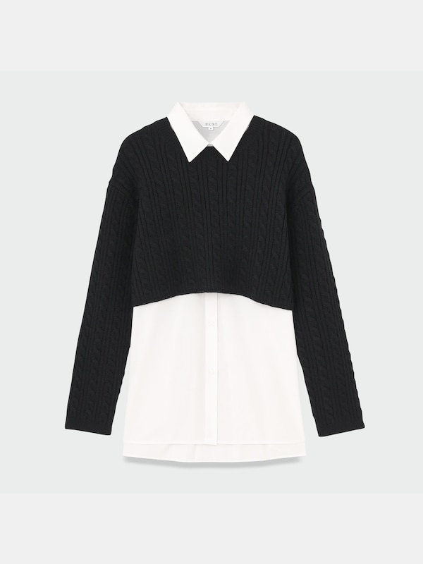 ケーブルニットレイヤードシャツ（長袖）