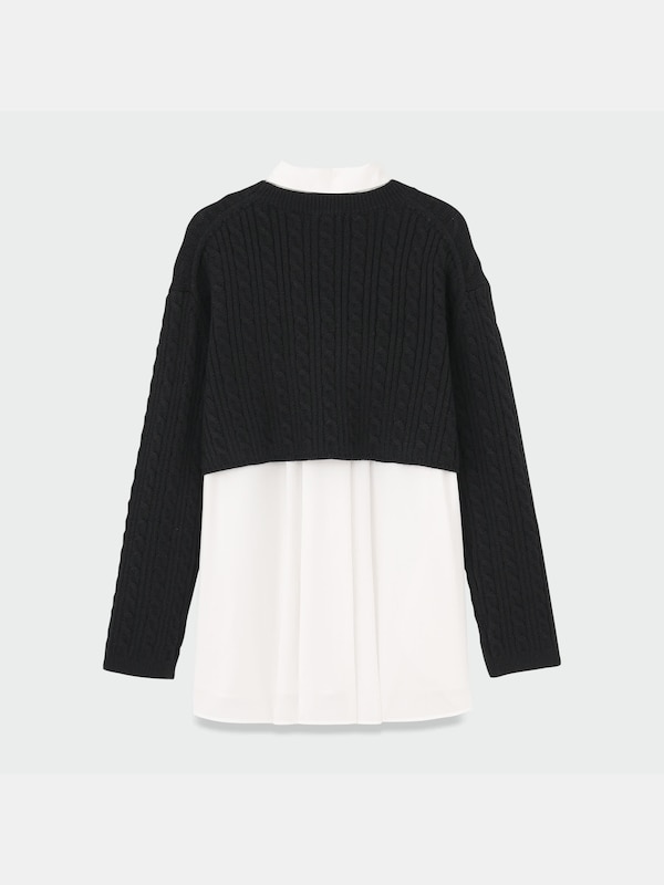 ケーブルニットレイヤードシャツ（長袖）