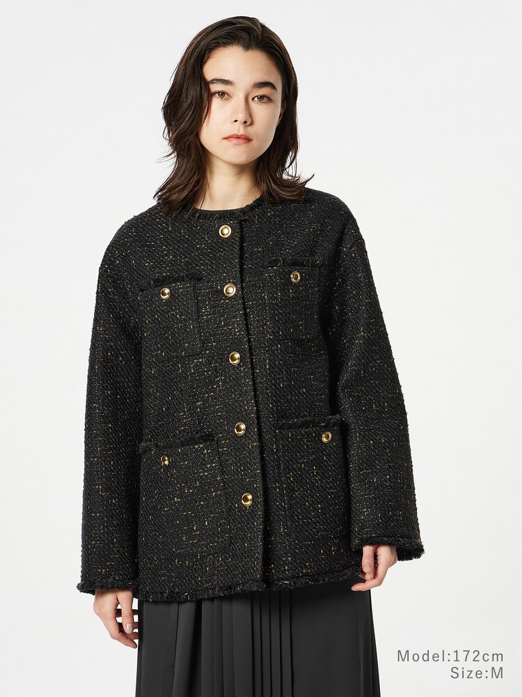 PLST(プラステ)公式 | ツイードノーカラージャケット（ラメ糸入り  