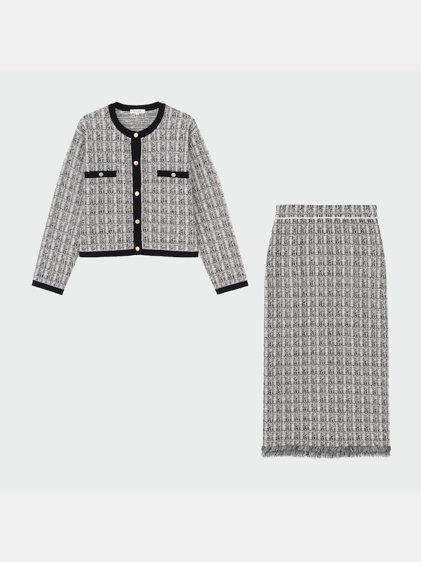 ツイードニットカーデスカートセットアップ��（長袖）