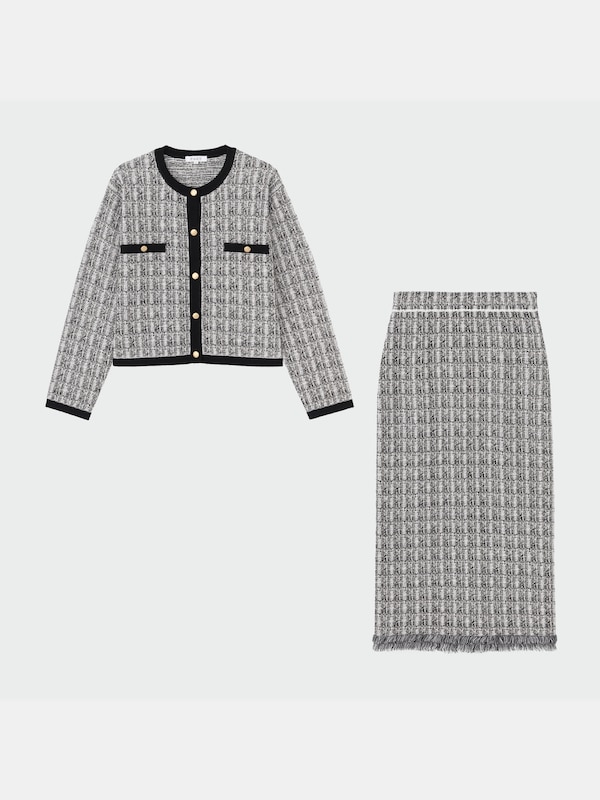 ツイードニットカーデスカートセットアップ（長袖）