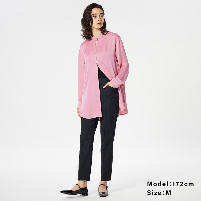 PLUS STYLE  スティックパンツ（リネンブレンド）（丈長め）