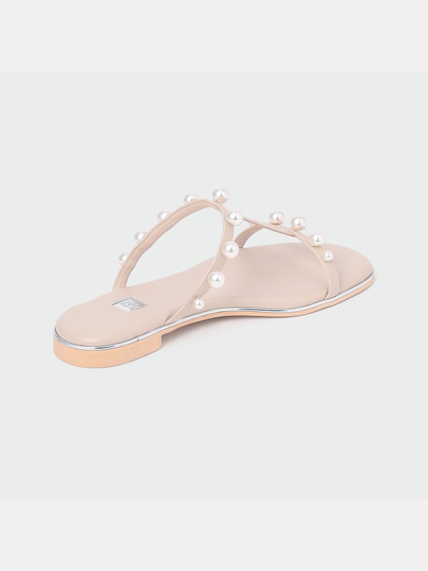 フェイクパールナローストラップサンダル