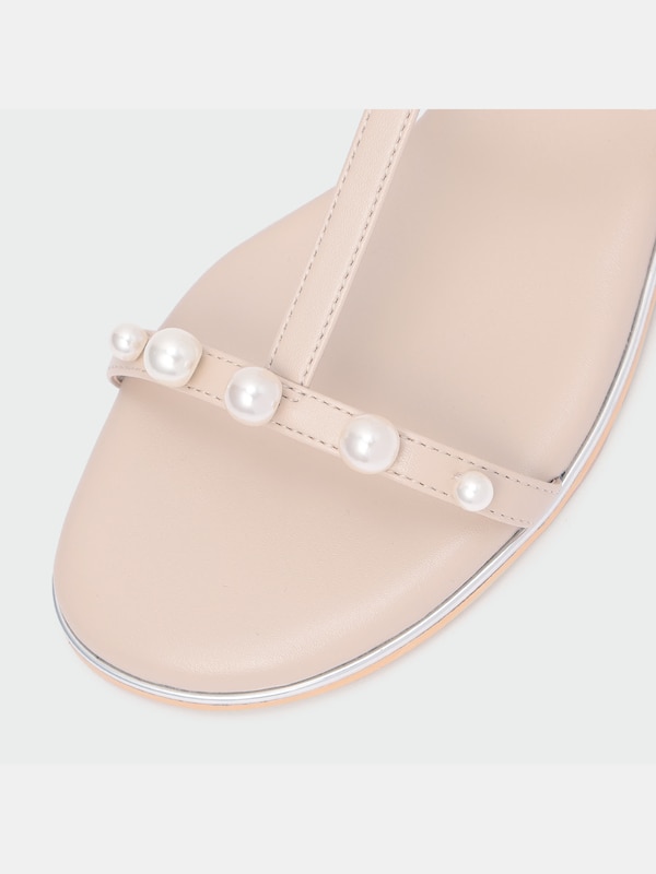 フェイクパールナローストラップサンダル