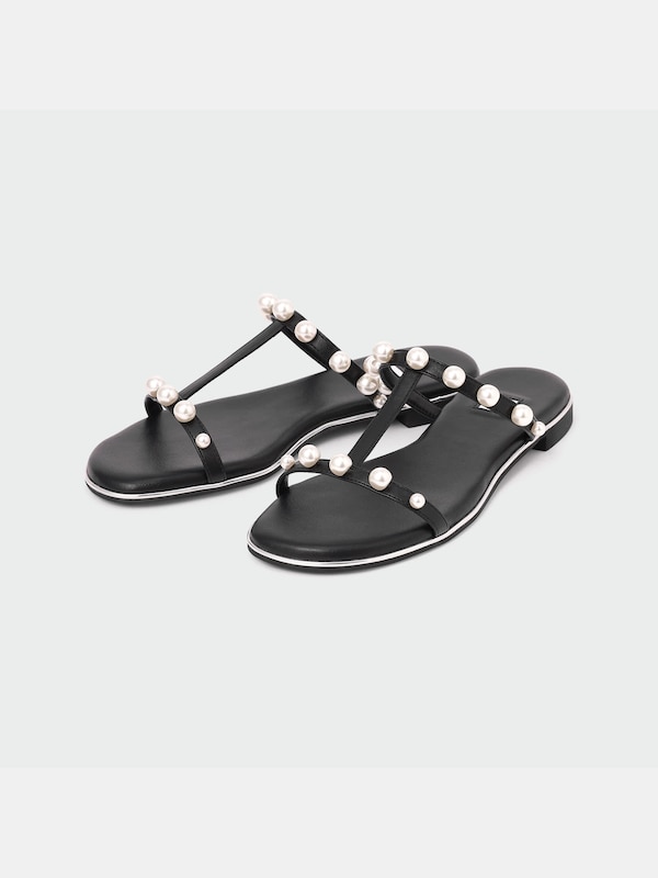 フェイクパールナローストラップサンダル