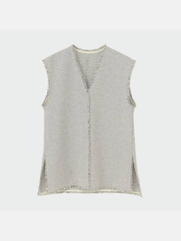 サマーツイードVネックブラウス