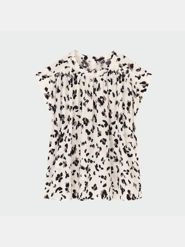 レオパードプリントフレンチスリーブブラウス