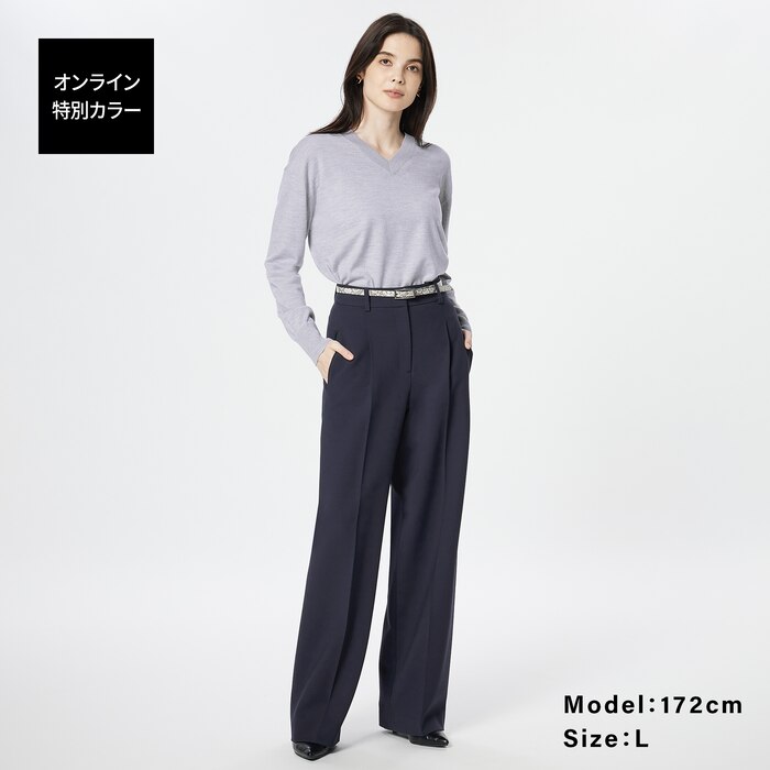 PLUS STYLE ワイドパンツ（ウールブレンドウォームリザーブ）（丈長め）