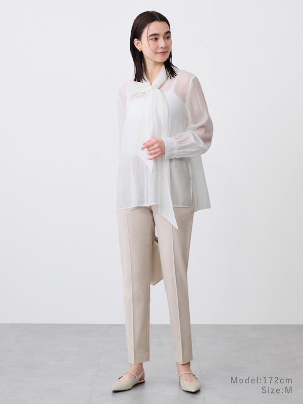 【丈長め】スティックパンツ（リネンブレンド）