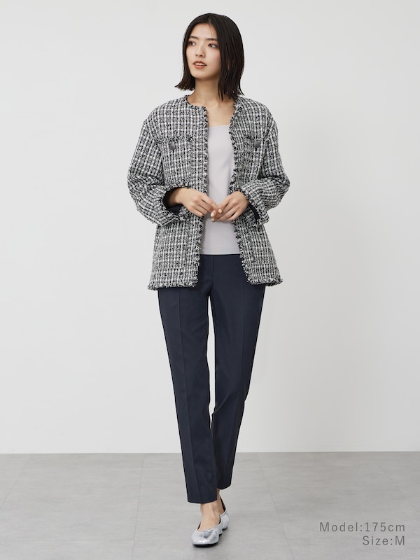 【丈長め】スティックパンツ（リネンブレンド）