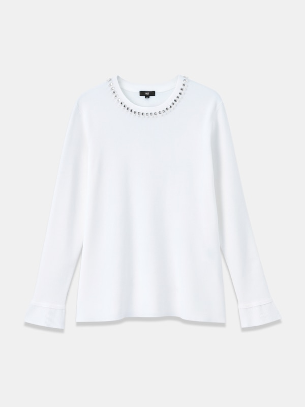 ビジューネックニットプルオーバー（長袖）