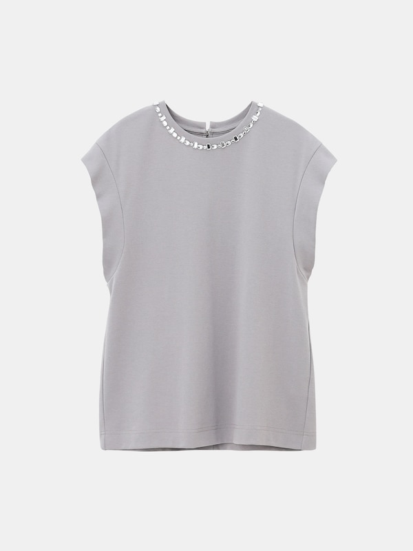 ビジューネックダブルスリーブTシャツ（半袖）